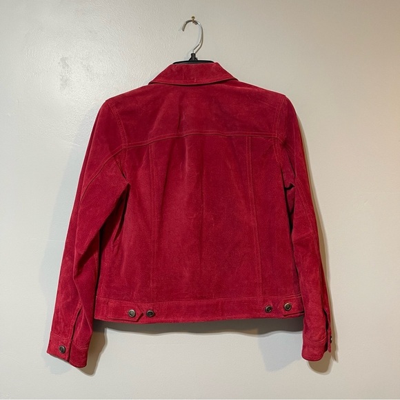 Charter Club Womens Button up Red 100% Suede Leather Jacket Size Petite Retro - Picture 2 of 11